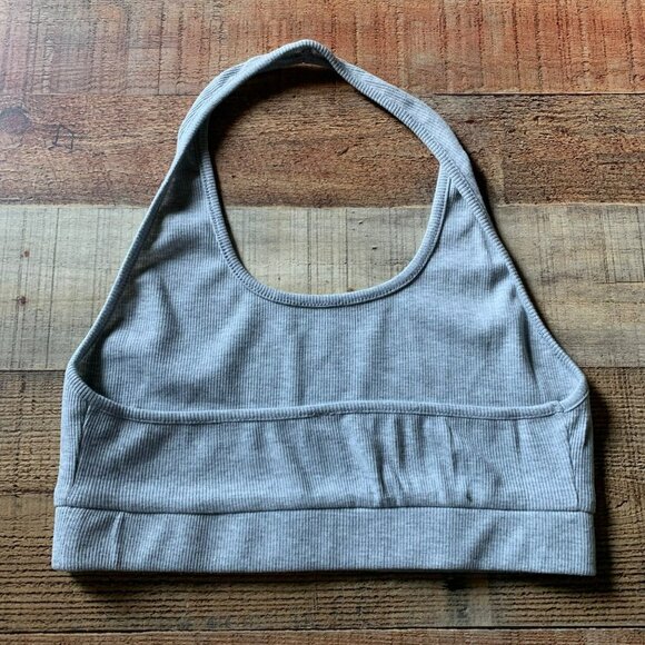 Junie Clothing Womens Ribbed Knit Cropped Halter Top in Gray -S - Picture 5 of 7